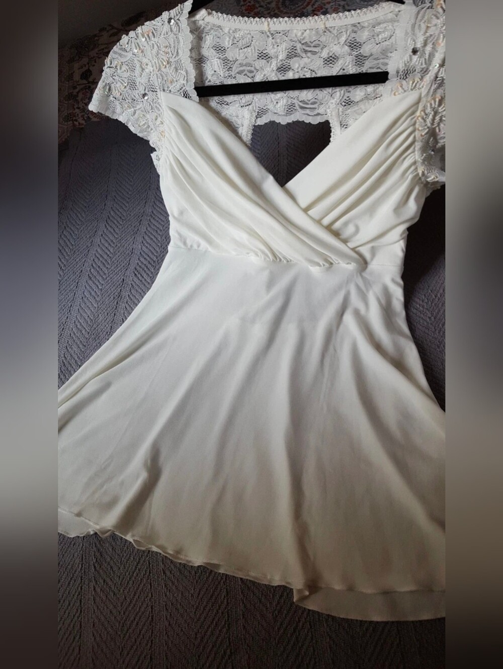 New Amanda Adams white knit jersey top party prom wedding M L 8 10 12 beads lace